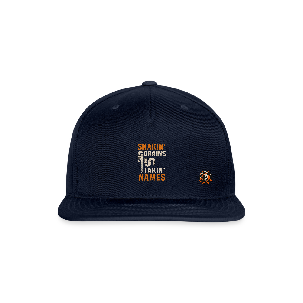 Snakin' Drains Takin' Names Plumber Snapback Hat - navy