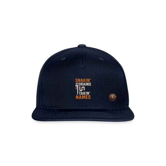 Snakin' Drains Takin' Names Plumber Snapback Hat - navy