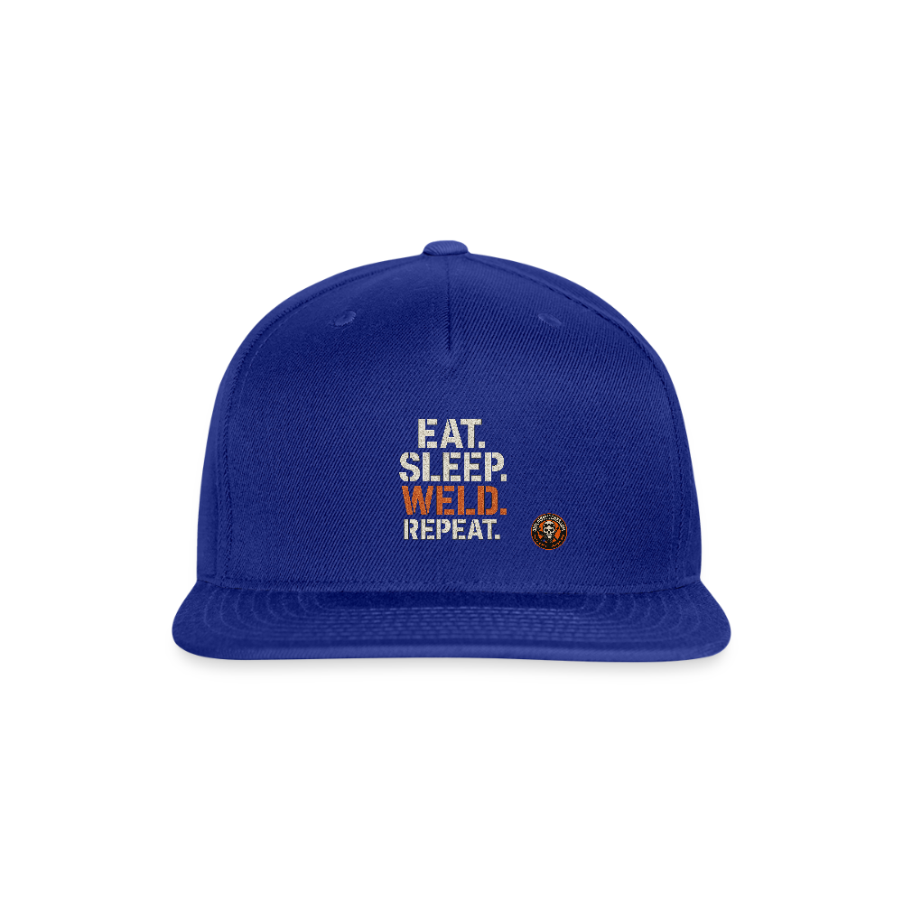 Eat Sleep Weld Repeat Hat – Welder Lifestyle Snapback - royal blue